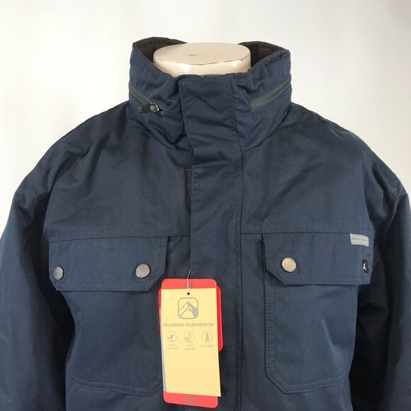 RUGGED ELEMENTS ~ MENS MEDIUM ~ NAVY BLUE CARGO CHORE COAT JACKET FLEECE LINED - Picture 2 of 7